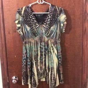 Green and black butterfly top